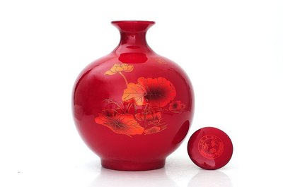 【景德鎮陶瓷紅水晶釉紅荷葉圓球十斤裝泡酒瓶 10斤裝密封白酒壇子】價格,廠家,圖片,陶瓷包裝容器,景德鎮金泰陶瓷-